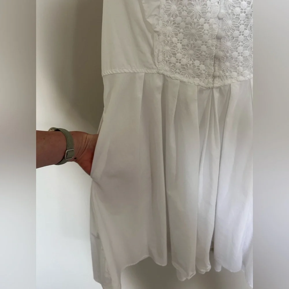 FREE PEOPLE Half Moon Mini Dress Eyelet Crochet Lace Ruffle Feminine Boho | Sz M - Picture 9 of 12